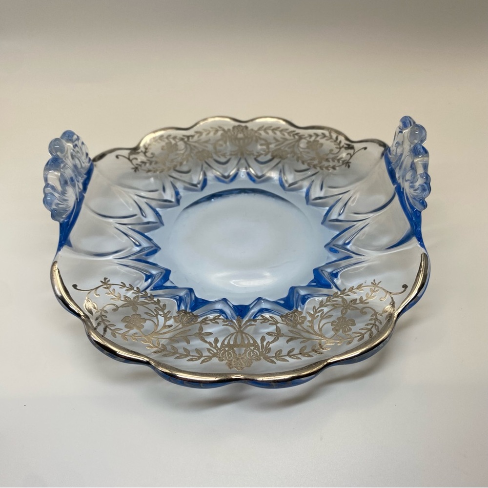 Viking silver overlay blue glass‎ bonbon dish